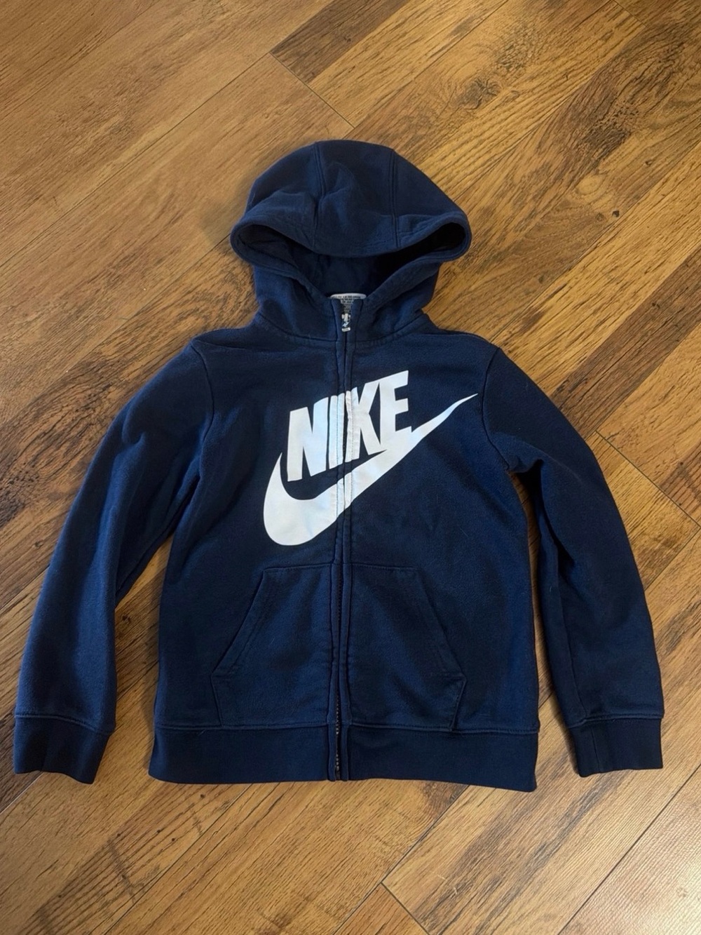 Nike Kids Navy Blue Zip-Up Hoodie with White Swoosh
